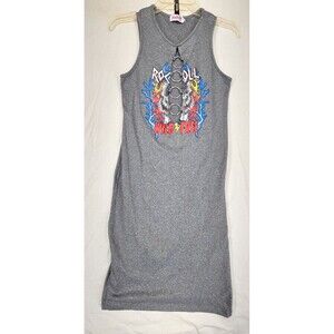 Madrag Sleeveless Women's T Shirt Dress Sz. Med Split Cleavage Rings Rock+Roll